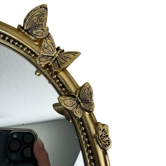 Butterfly Oval Mirror 11" x 9" Fairy Girly Gold Tone Vanity Tabletop - Picture 2 of 5